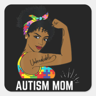 Autism Awareness Strong Mamma Afro Mor Black Wome Fyrkantigt Klistermärke