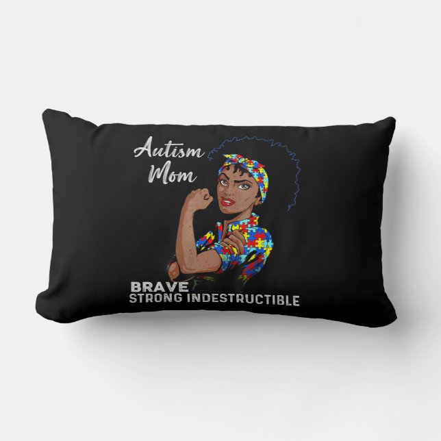 Autism Awareness Strong Mamma Afro Mor Black Wome Lumbarkudde (Framsida)