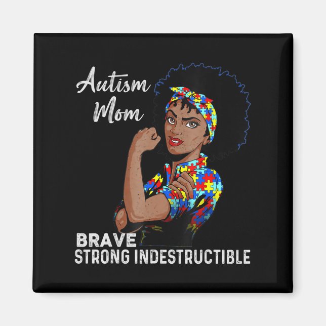 Autism Awareness Strong Mamma Afro Mor Black Wome Magnet (Framsidan)
