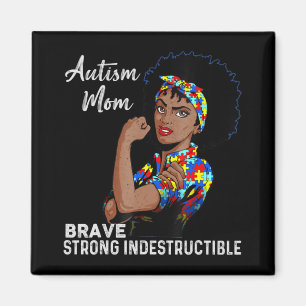 Autism Awareness Strong Mamma Afro Mor Black Wome Magnet