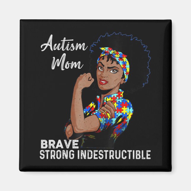 Autism Awareness Strong Mamma Afro Mor Black Wome Magnet (Framsidan)