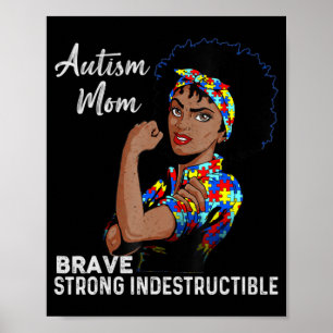 Autism Awareness Strong Mamma Afro Mor Black Wome Poster