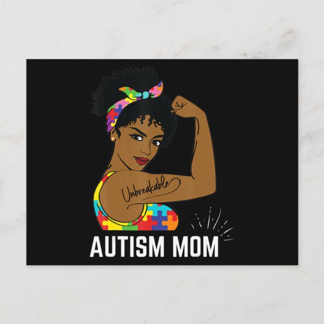 Autism Awareness Strong Mamma Afro Mor Black Wome Vykort (Framsida)