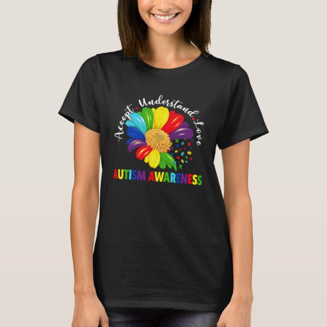 Autism Awareness Sunflower Accept Understand Love  T Shirt (Framsida)
