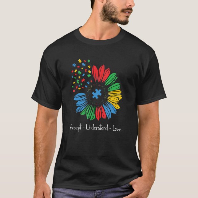 Autism Awareness Sunflower Accept Understand Love  T Shirt (Framsida)