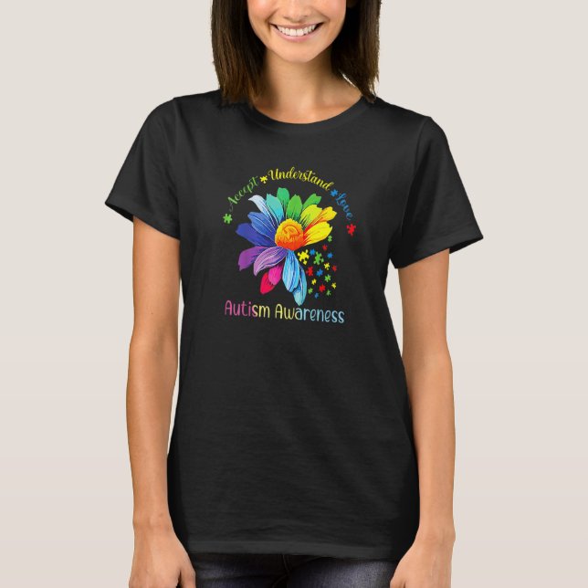 Autism Awareness Sunflower Accept Understand Love  T Shirt (Framsida)
