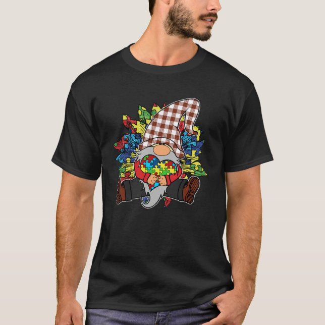 Autism Awareness Sunflower Puzzle Pieces Buffalo P T Shirt (Framsida)