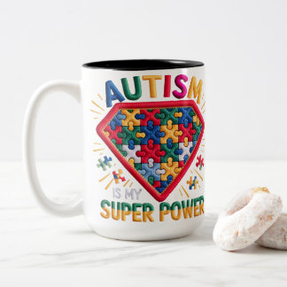 Autism Awareness Superhero Shield | Autism Is My S Två-Tonad Mugg