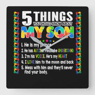 Autism Awareness Support Autism Son Kids Fyrkantig Klocka