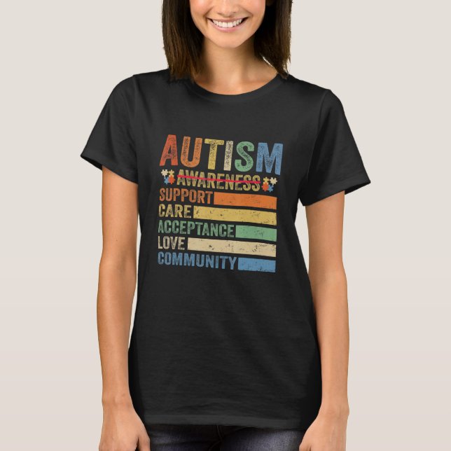 Autism Awareness Support Care Acceptance for women T Shirt (Framsida)