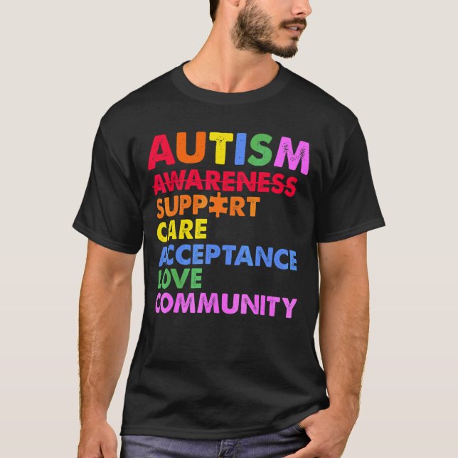 Autism Awareness Support Care Acceptance Kärlek Co T Shirt (Framsida)