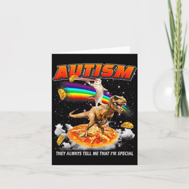 Autism Awareness T-rex Cat Meme Neurodiversity Pri Kort (Framsida)