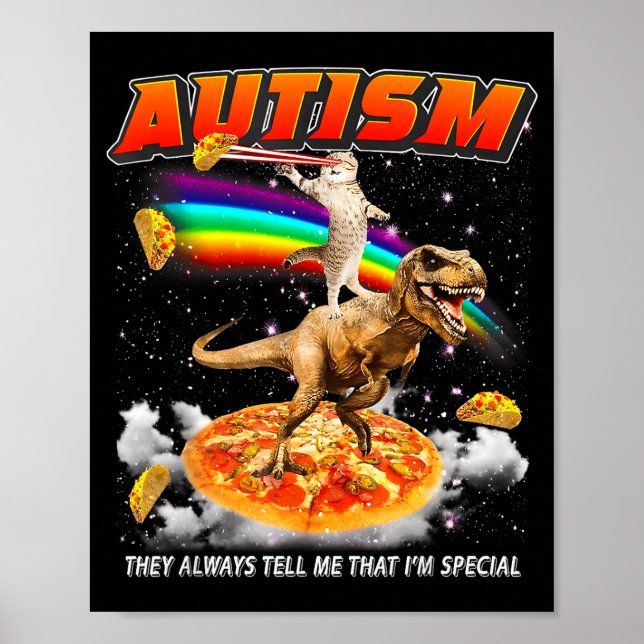 Autism Awareness T-rex Cat Meme Neurodiversity Pri Poster (Framsidan)