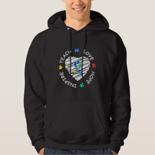 Autism Awareness Teach Kärlek Hope Inspire Hoodie