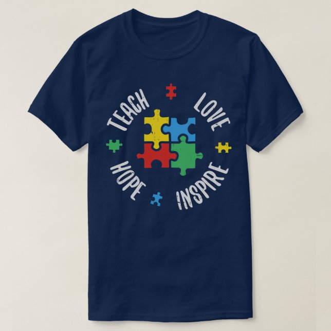 Autism Awareness Teach Kärlek Hope Inspire Speciel T Shirt (Design framsida)