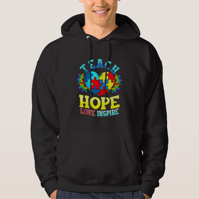 Autism Awareness Teacher S Teach Hope Kärlek Inspi Hoodie (Framsida)