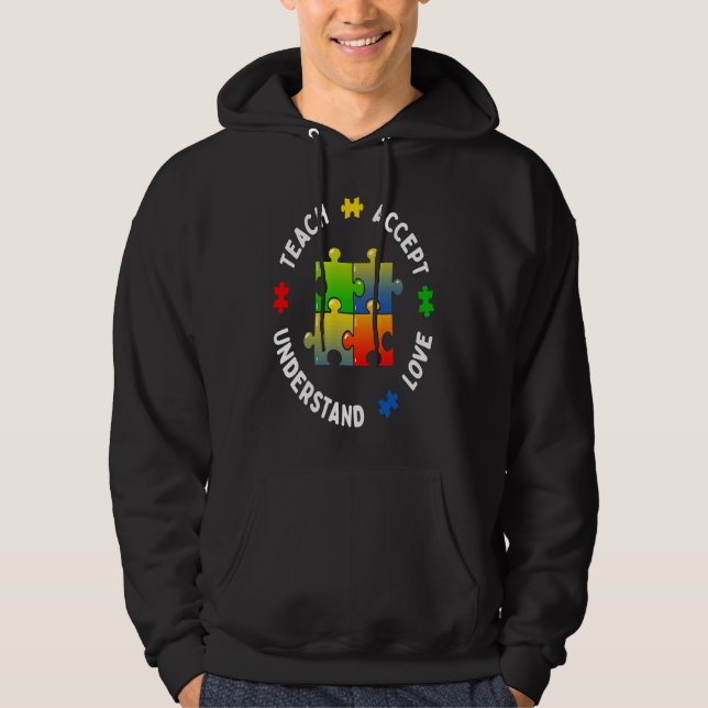 Autism Awareness Teacher Teach Accept Understand L Hoodie (Framsida)