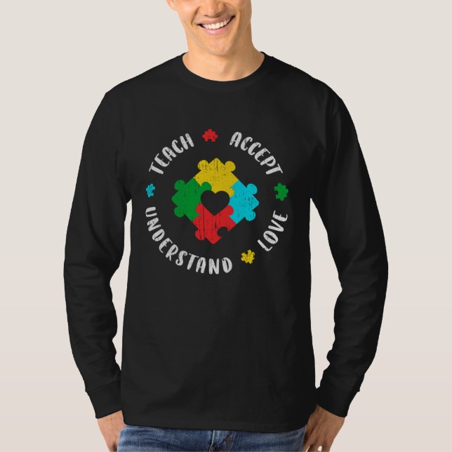 Autism Awareness Teacher Teach Accept Understand L T Shirt (Framsida)