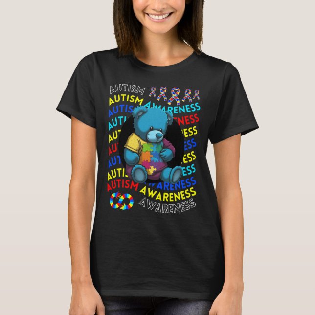 Autism Awareness Teddy Bear For Teacher Autism Mom T Shirt (Framsida)