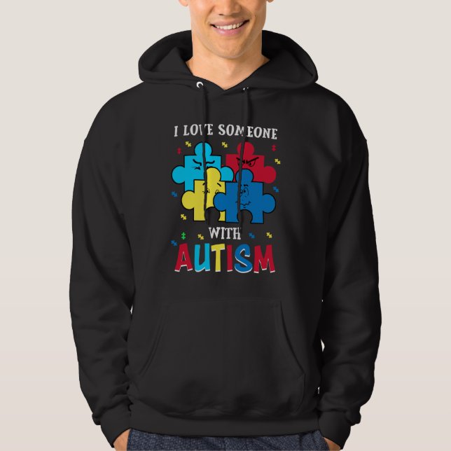 Autism Awareness Tee Lny I Kärlek någon med Aut Hoodie (Framsida)