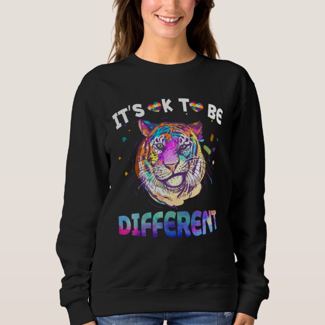 Autism Awareness  Tie Dye Smirking Tiger Watercolo T Shirt (Framsida)