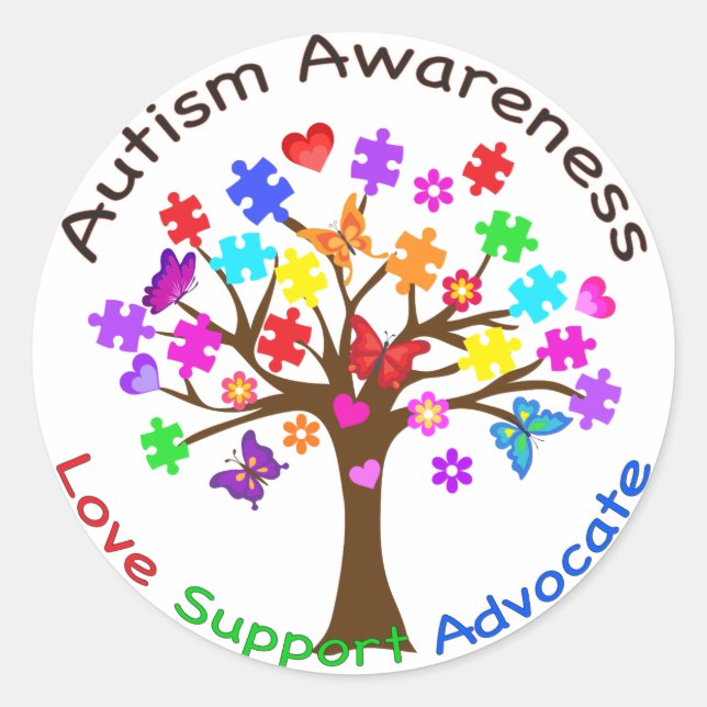 Autism Awareness Träd Runt Klistermärke (Framsida)