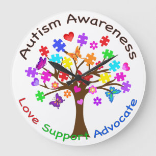 Autism Awareness Träd Stor Klocka