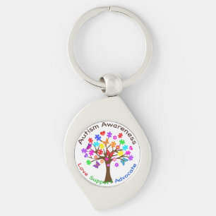 Autism Awareness Träd Swirl Silverfärgad Nyckelring