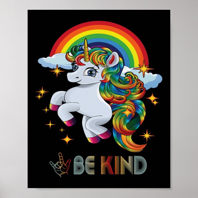 Autism Awareness Unicorn Be Kind Asl Love Sign Lan Poster (Framsidan)