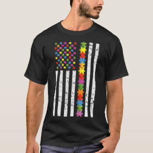 Autism Awareness Us Flagga Puzzle Ribbon Autistic T Shirt