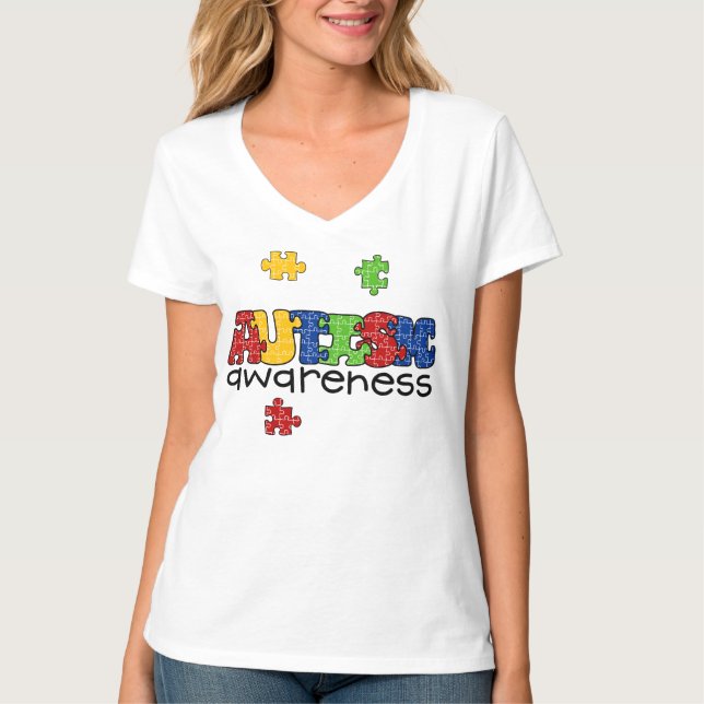 Autism Awareness V-Nacke T-shirt (Framsida)