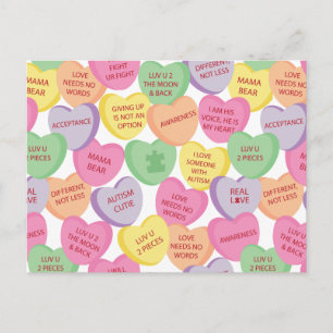 Autism Awareness Valentine Heart Candy Ord Helg Vykort