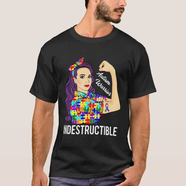 Autism Awareness Warrior Indestrucsible Mamma Auti T Shirt (Framsida)