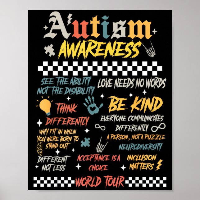 Autism Awareness World Tour Var Snäll Acceptans Är Poster (Framsidan)