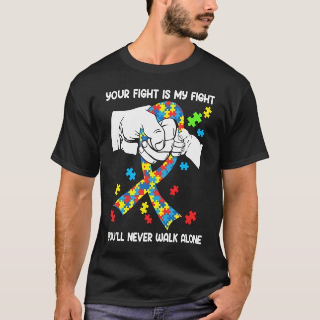 Autism Awareness You Will Never Walk Alone Support T Shirt (Framsida)