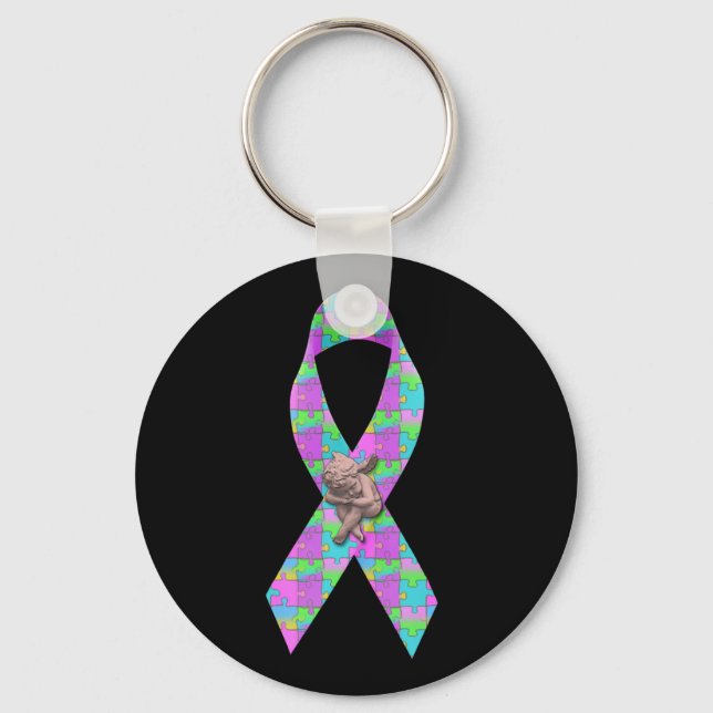 Autism Awarness Angel Puzzle Biet Ribbon Orsak Nyckelring (Framsida)