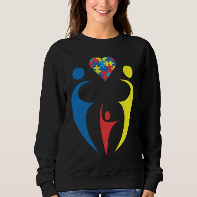 Autism Awarness Family Trio Heart Puzzle Design T Shirt (Framsida)