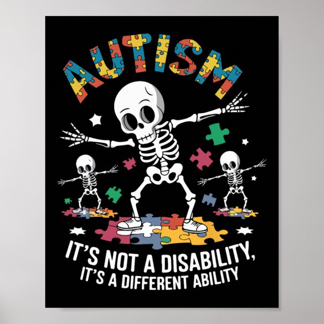 Autism Awereness - Skeleton Dabbing Autistic Kids Poster (Framsidan)