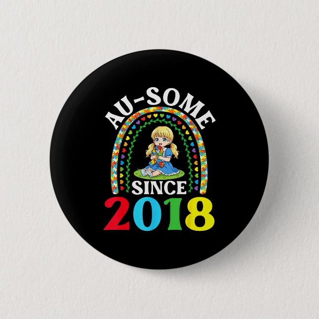 Autism Awesome Ausome Sedan 2018 Medvetenhet 8:e F Knapp (Framsida)