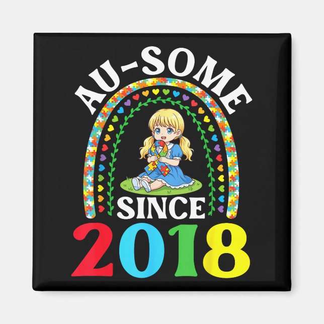 Autism Awesome Ausome Sedan 2018 Medvetenhet 8:e f Magnet (Framsidan)