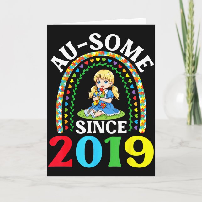 Autism Awesome Ausome Sedan 2019 Medvetenhet 7:e F Kort (Framsida)