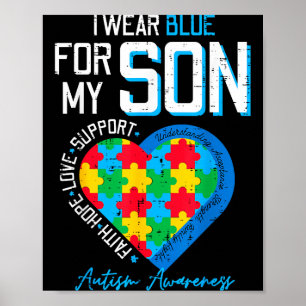 Autism bär blått för son medvetenhet pappa mamma m poster