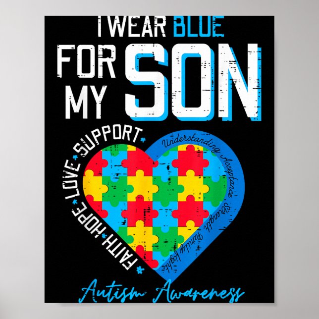 Autism bär blått för son medvetenhet pappa mamma m poster (Framsidan)