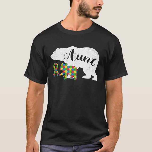 Autism Bear Aunt  Women's Autism Awareness Aunties T Shirt (Framsida)