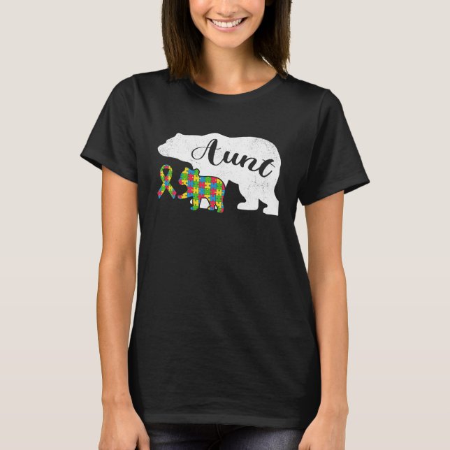Autism Bear Aunt  Women's Autism Awareness Aunties T Shirt (Framsida)