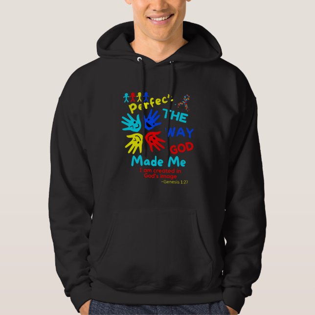 Autism Bible Gods Image Perfect God Made Me Unmask Hoodie (Framsida)