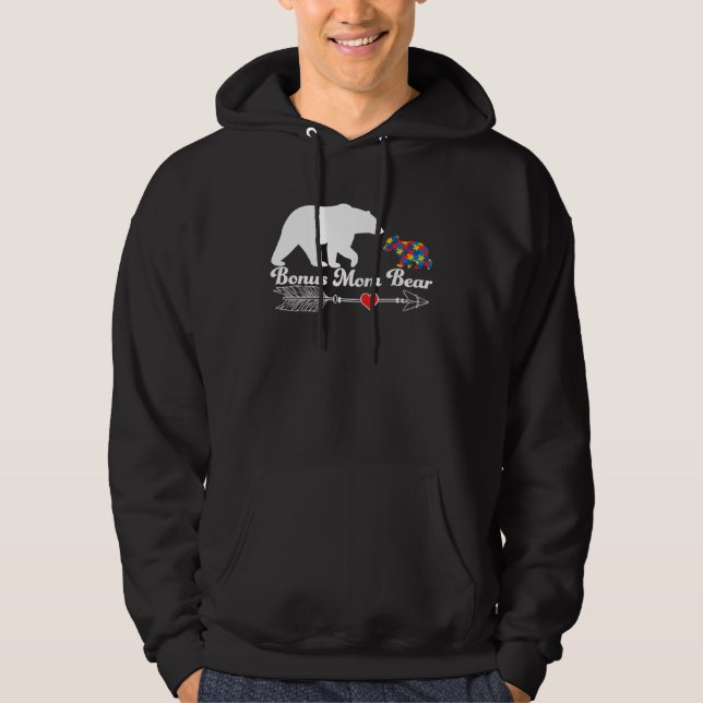 Autism Bonus Mom Bear Autism Awareness Day Autisti Hoodie (Framsida)