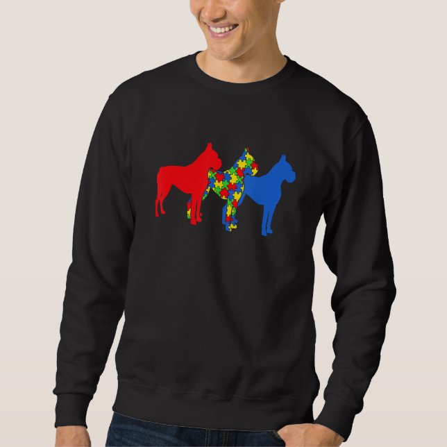 Autism Boxer Hund Autism Awareness Puppy Lång Ärmad Tröja (Framsida)