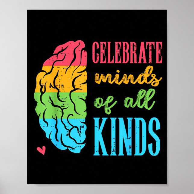 Autism Brain Celebrate Minds All Kinds Aware Men W Poster (Framsidan)