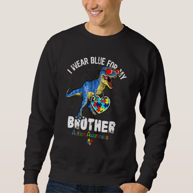 Autism Brother Bära Blue Dino Autism Awareness Kid Lång Ärmad Tröja (Framsida)